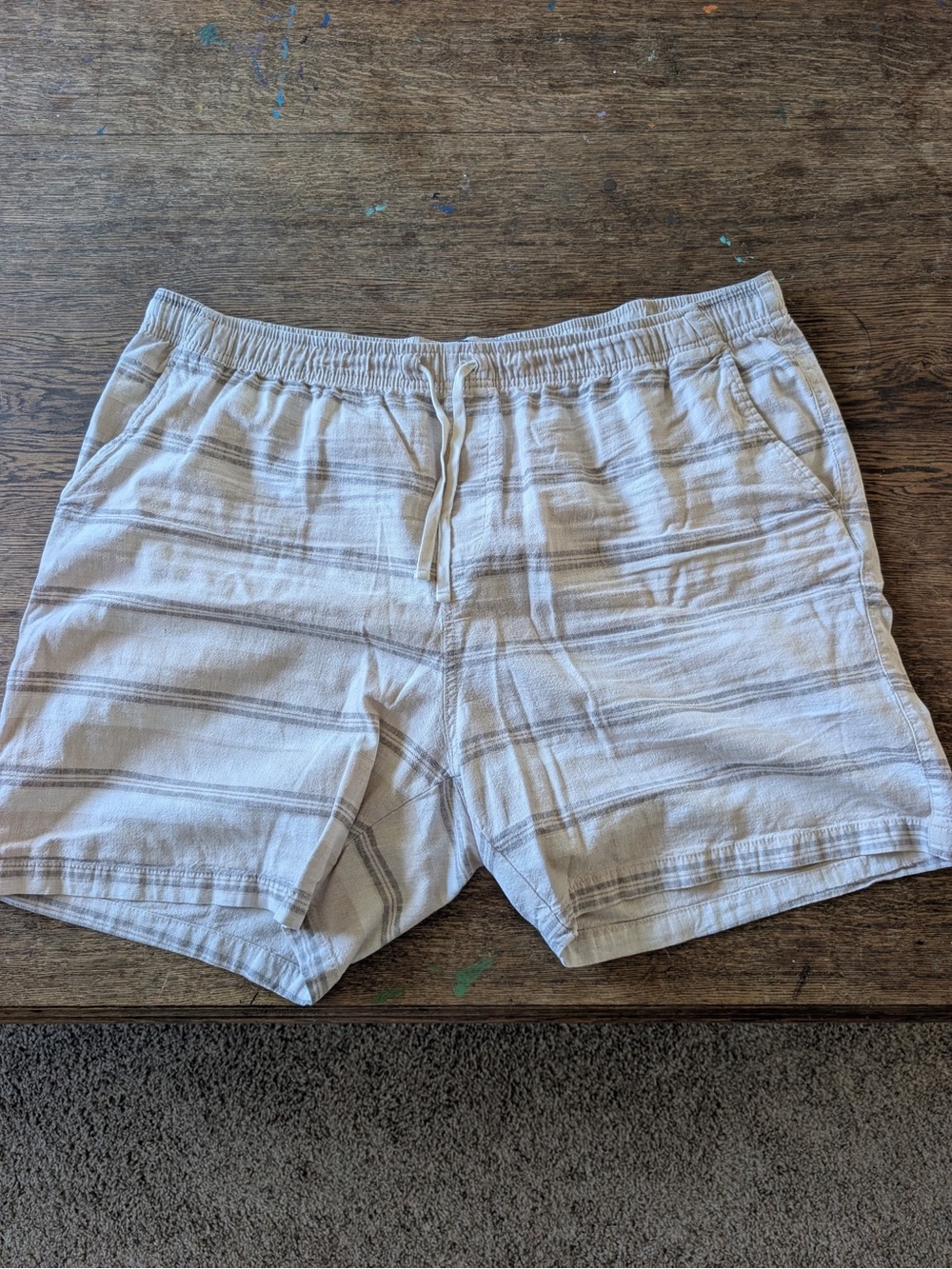 Old Navy Cream and Gray and cream and tan Striped 2 pair  of Jogger Shorts
